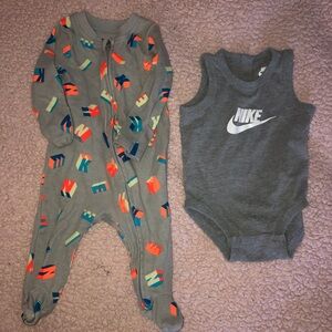 Nike Gray and Multicolor Footie and Onesie Set